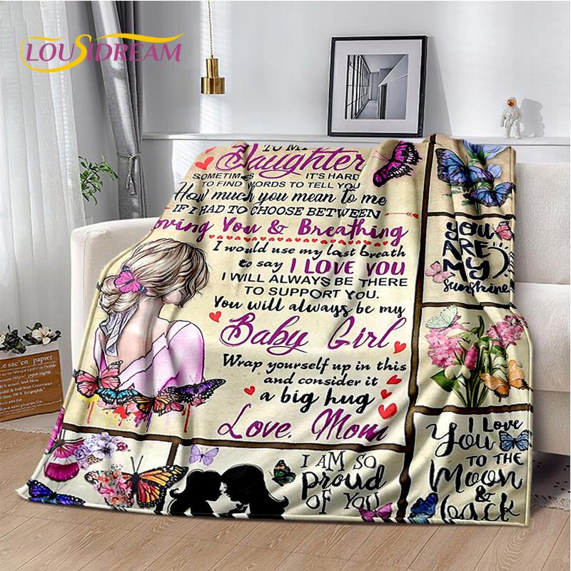 To My Daughter Son Grandedaughter Letter Christmas Present New Year Blanket,Soft Throw Blanket for Home Bedroom Bed Sofa Cover