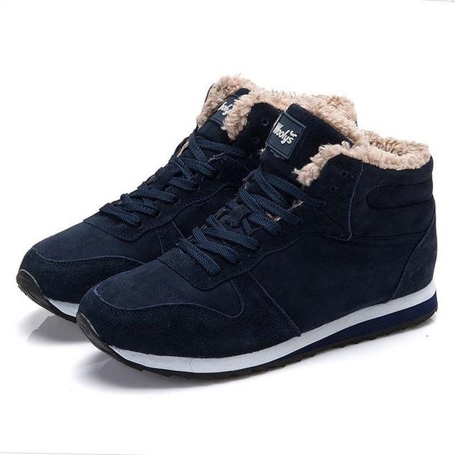 Men's Winter Snow Boots Lace-Up Suede Ankle Boots Flat Vulcanized Shoes Warm Outdoor Sneakers