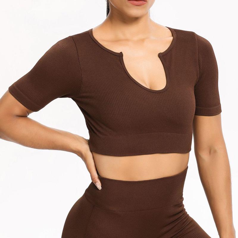 European & American Seamless Knitted Yoga Set: Peach Butt Sports Shorts & Short Sleeve Bra Vest for Summer Fitness