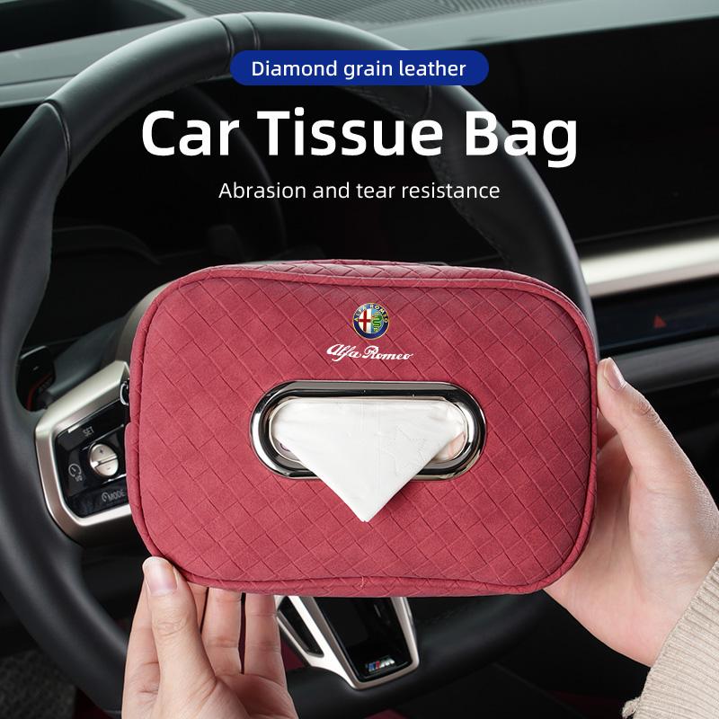 Car Tissue Box Leather Seat Back Hanging Napkins Paper Towel Bag For Alfa Romeo 159 Giulietta Giulia 147 Mito 156 166 GT Stelvio
