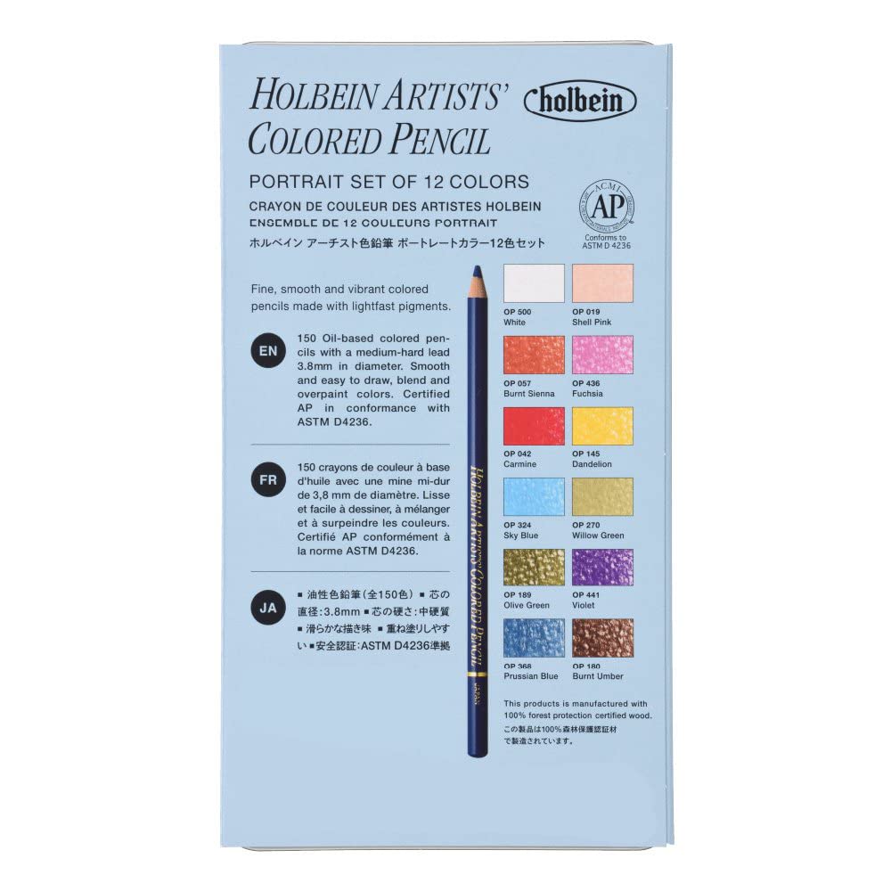 Colored Pencil Holbein Art ASTM D4236 Compliant Made in Japan NEW Artist Colored Pencil Tin Box Painting Portrait Color 12 Color Set Colored PORTRAIT
