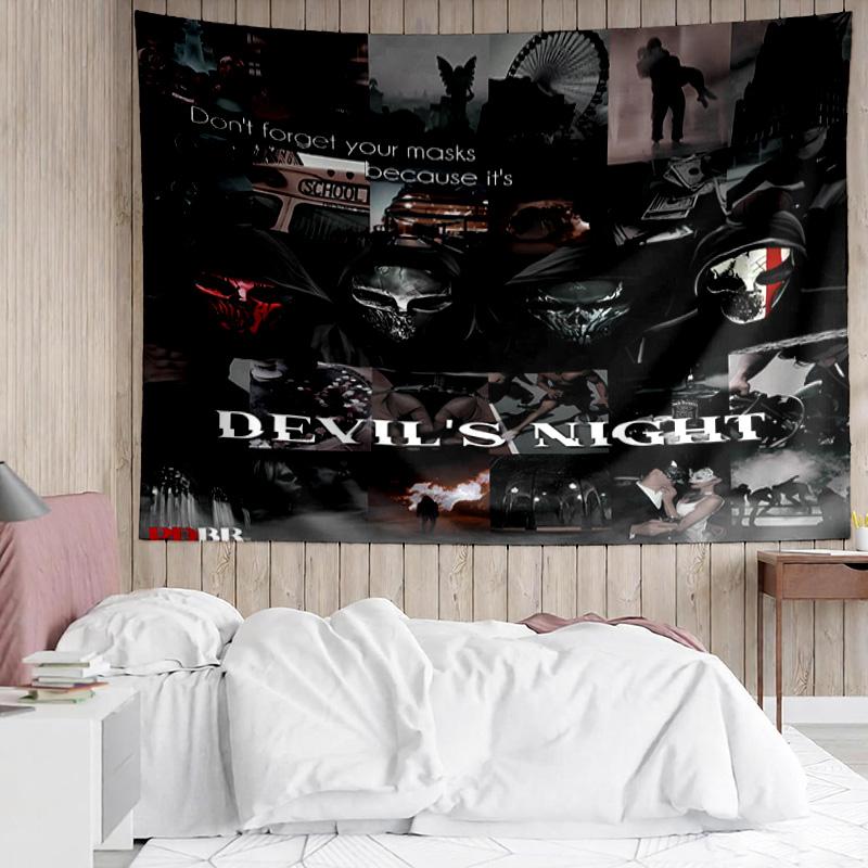Devil's Night Tapestry for Bedroom Aesthetic Classroom Tapestries Wall Hanging for Living Room Dorm Office,Ideal Creative Gift