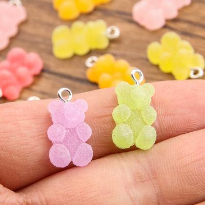 10pcs 11x21mm Cartoon Candy Colors Little Bear Resin Gummy Pendants Jewelry Making Drop Earrings Necklaces DIY Accessories