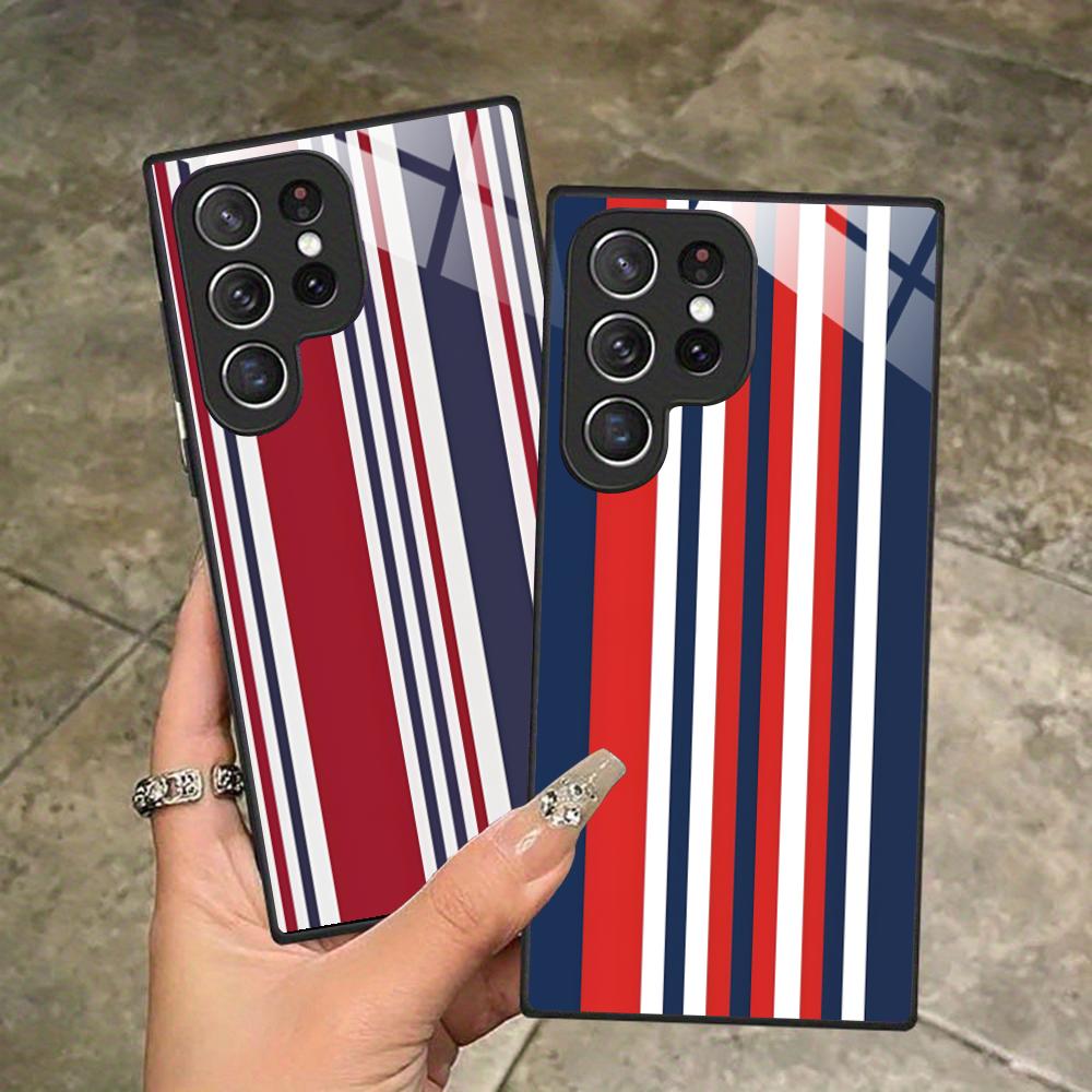 Red Blue Stripe Mobile Phone Case for Samsung Galaxy A56 55 54 53 52 51 36 35 34 23 16 15 5G Glass Colorful Cover Pretty Luxury
