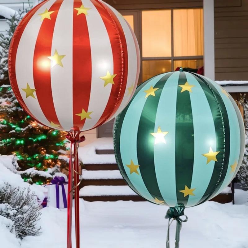 New 2pcs 22Inch 4D Striped Star Aluminum Film Balloon With Red Green Spheres That Can Float In The Air For Christmas & Birthday