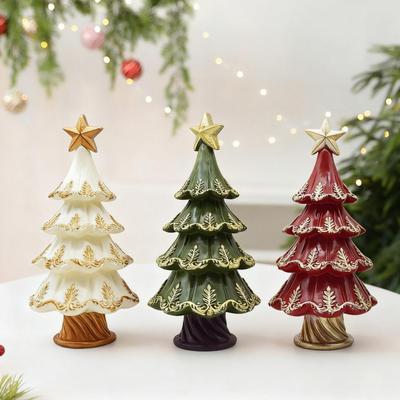 Christmas Tree Statue Small Decorations for Shelf Holiday Landscape