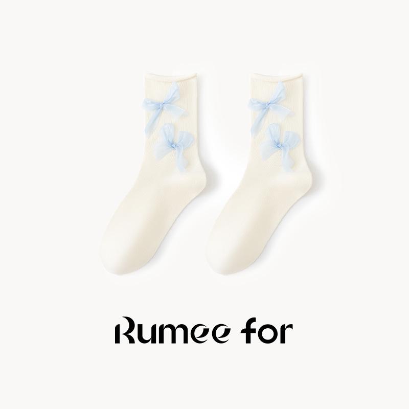 Women's 2024 Anti-Slip Mid-Tube Socks with Cute Bow and Jewelry Design for Small Leather Shoes In JK Style