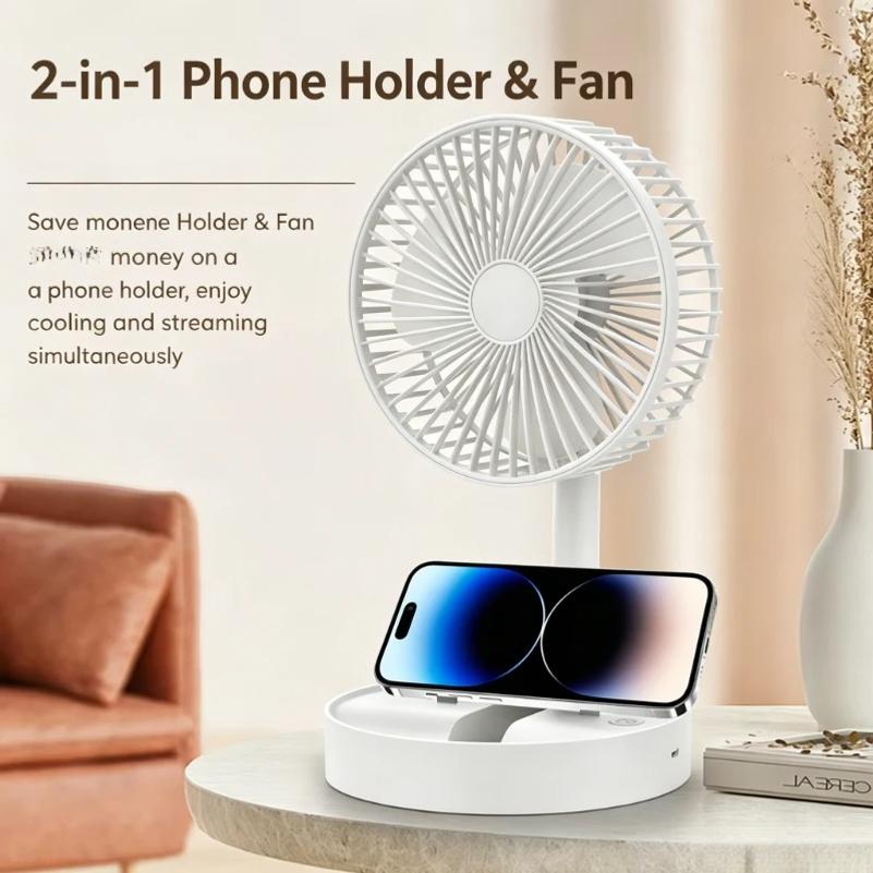 Foldable Retractable Mini Desk Fan USB Rechargeable Portable Small Electric Fan With Built In Phone Stand Storage Design For Off