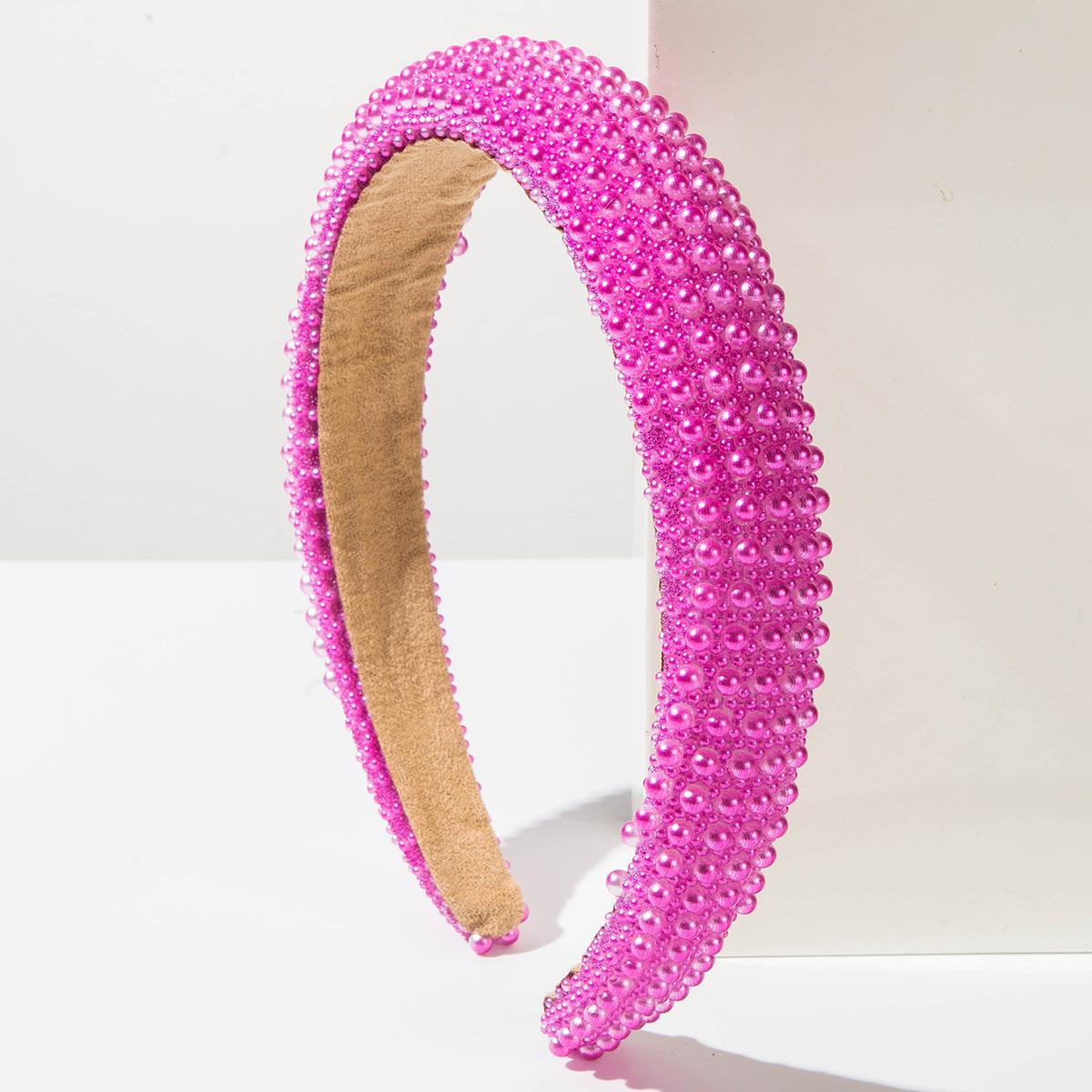 

Модная ретро повязка на голову светской львицы, дофаминовая большая и маленькая жемчужная губчатая повязка для волос для женщин, универсальный уличный аксессуар для волос ярко-розовый