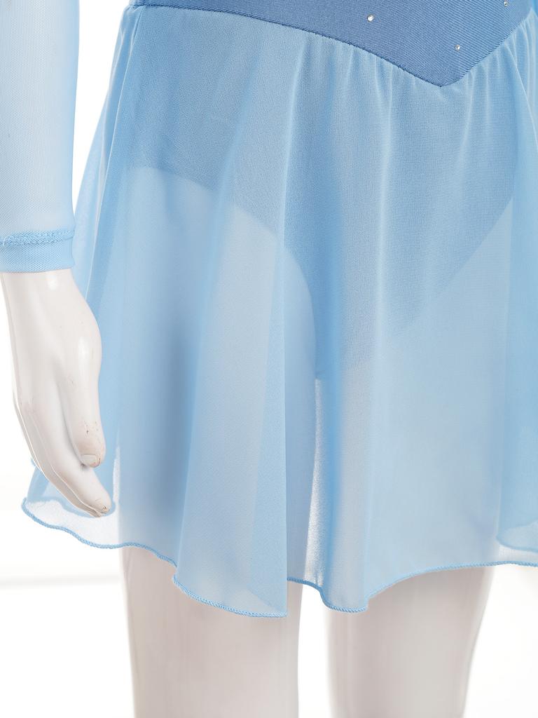 Girls Sparkling Mesh Dance Dress Long Sleeve Keyhole Back Leotard for Ice Skating Ballet Costume
