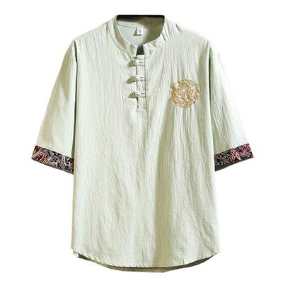 Summer Half Japanese Plus Loose Solid Top GREEN [FJLTDCP] Men's Japanese-Style T-Shirt, Sleeve, Haori, Style, Embroidered, Sizes, Casual, Fit,