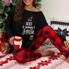 Women's Christmas Casual Loose Merry Christmas/Let It Show Print Plaid Print Long-sleeved Trouser Suit