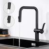 Black Kitchen Faucet 360° Rotating Kitchen Mixer Tap 7-Shape with 2 Functions Pull-Out Sprayer, Removable Aerator
