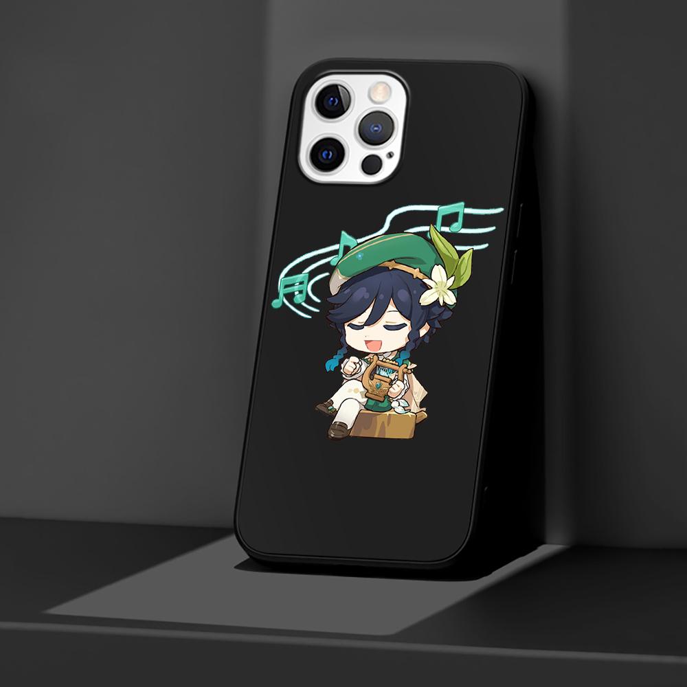 Phone Case for Apple iPhone 14 11 13 Pro Max 12 Mini XR 7 8 + SE 2020 XS 6 6s Plus 5 5s Genshin Impact Cute Silicone Black Cover