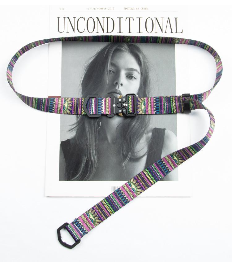 2.5cm Cobra Buckle Paisley Canvas Belt - Trendy Cargo Pants Hip Hop Accessory 110 cm