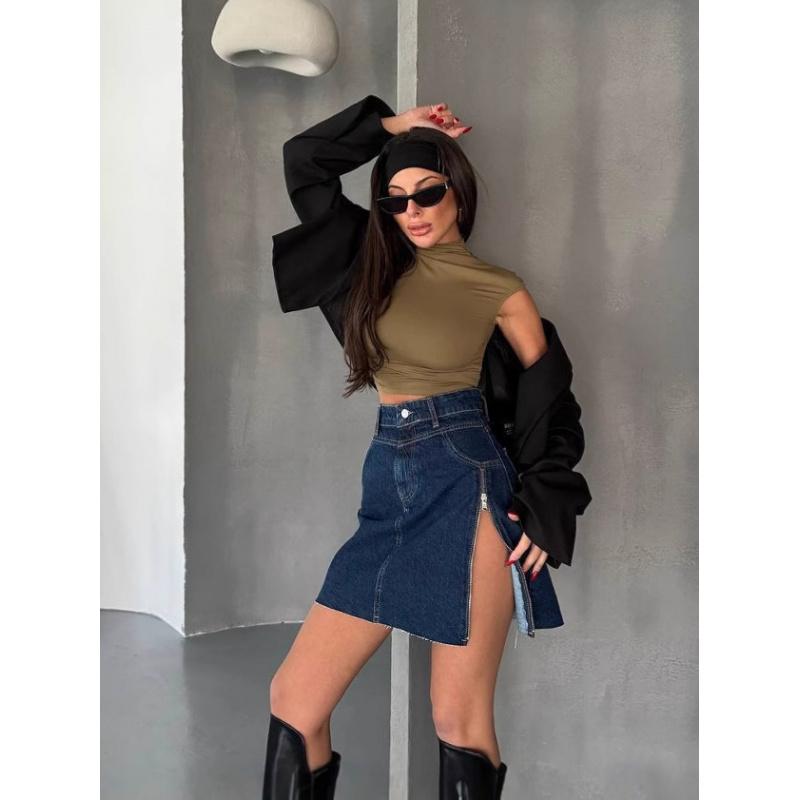 Irregular High-Waisted Denim Skirt For Women Spring/Summer Design With Zipper