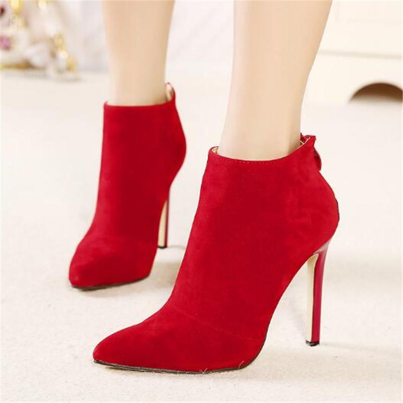 

Comemore 2024 Осень Женские Высокие Каблуки Красные Ботинки Короткие Ботильоны Женские Зимние Туфли Платье Черные Кожаные Шпильки Botas Mujer 36