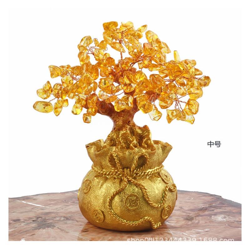 Crystal Tree Crystal Ornaments Money Bag Tree Home Craft Resin Money Bag Gift Wholesale Crystal Ornaments New Year Decoration