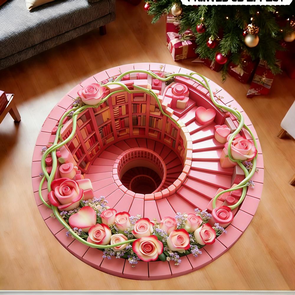 Pink Rose Love Pattern Non-slip Soft Floor Mat Easy To Clean Rug for Home Living Room Gym Workout Area Vacation House Carpet Pad