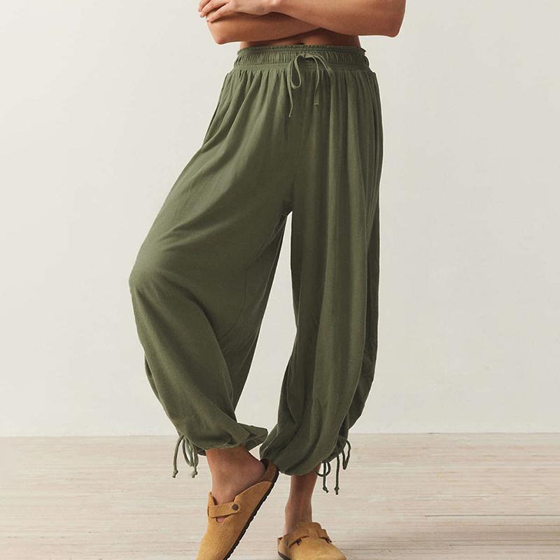 Women Spring Fall Fashion Wardrobe Staple Solid Color Drawstring High-Waisted Bloomers Ankle Pants Trousers