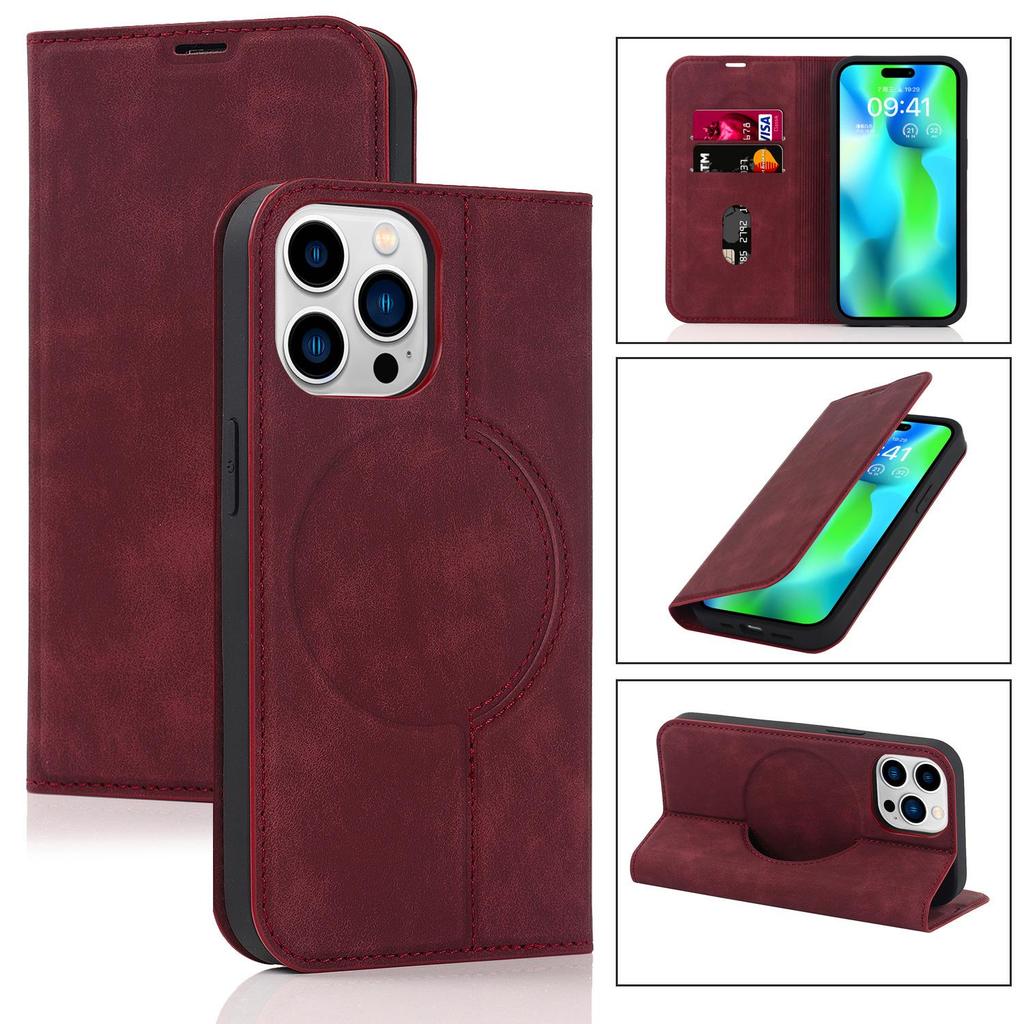 iPhone 15 Anti-Theft Leather Case with MagSafe, Wireless Charging, and Card Holder