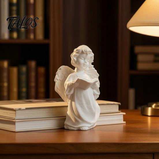 Desktop Ornament, Angel Design Sculpture with Curly Hair Texture And Layered Wings, 3D Printed Decorative Figurine for Study Room Bedroom Decor