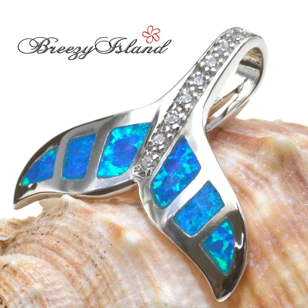 [Breezy Island] Hawaiian Jewelry Pendant Top - Whale Tail - A lucky charm with the beautiful sparkle of opal that brings good fortune.