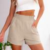 Women's High Waist Elastic Waistband Casual Shorts Loose Fit Wide Leg Solid Color Beach Vacation Summer Shorts