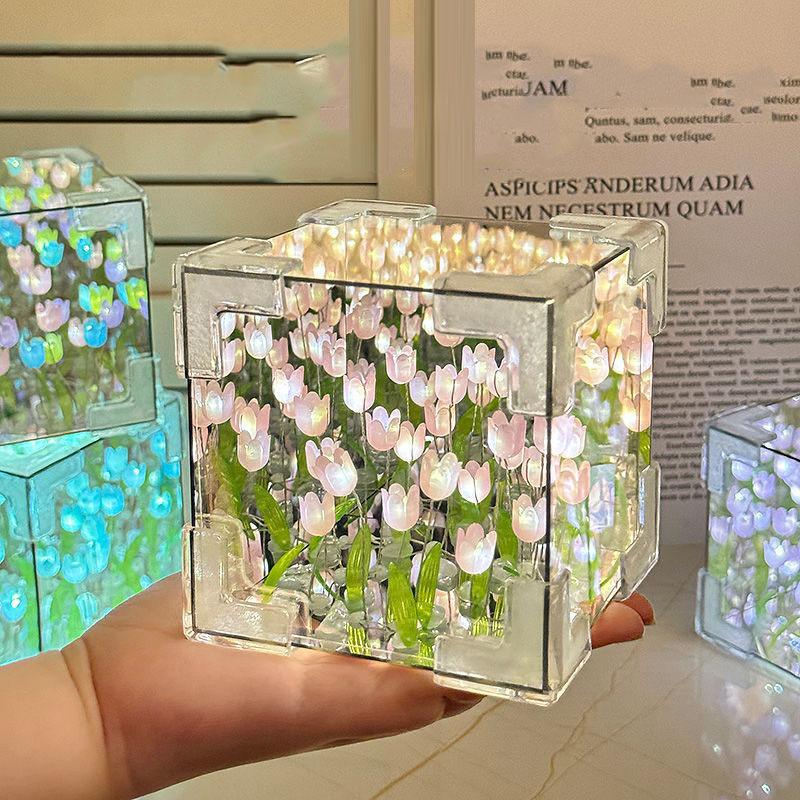 

Ручний DIY Нічник-тюльпан Нічне небо Креативна Декоративна Прикраса Лампа Подарунок для пари USB-підключення рожевий