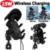 15W Motorrad Fahrrad Kabelloser Ladegerät Handyhalter Ständer 360° Drehung Wasserdicht Lenkerhalterung Stoßfest Mit Hut