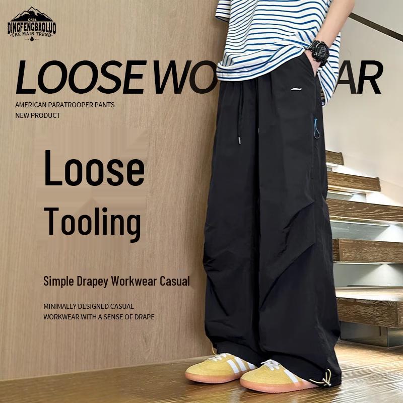 

Dingfengbaoluo Men s American High Street Pleated Wide-Leg Cargo Pants VK01 L