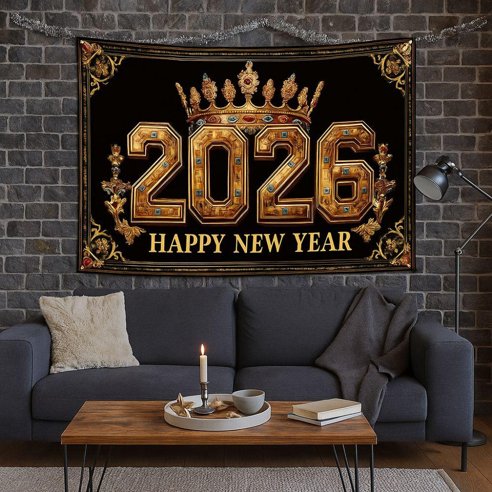 Black Gold 2026 New Year Banner Firework Balloons Photo Background Party Backdrop Photo Studio
