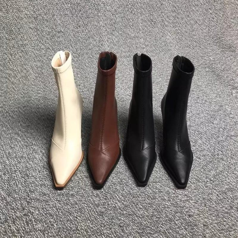 Autumn Vintage Pointed Toe Women Ankle Boots Fashion Soft Leather Ladies Elegant High Heel Short Botas Zapatos De Mujer