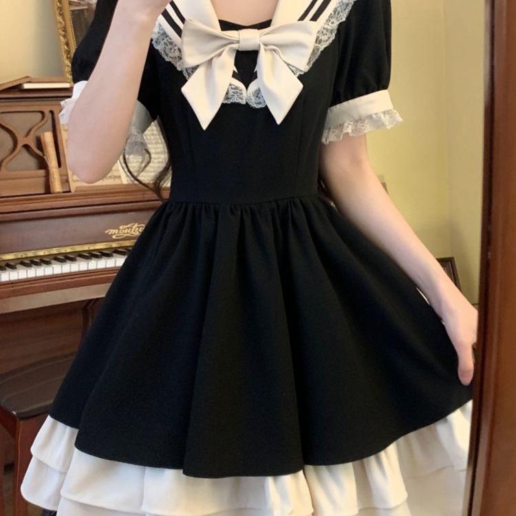 Summer Korean Sailor Collar Bowknot Dress – Loose Fit, Princess Style for Female Students