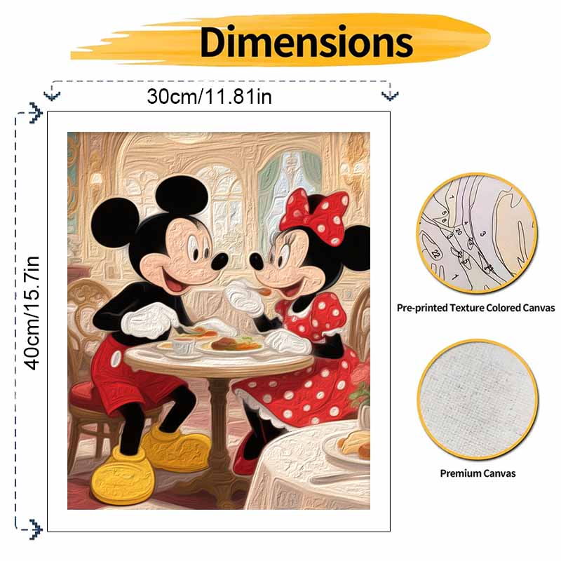 Disney Mickey and Minnie Mouse Dinner Oil Painting by Numbers Art Kit. Handmade Diy Painting Home Decoration Gifts