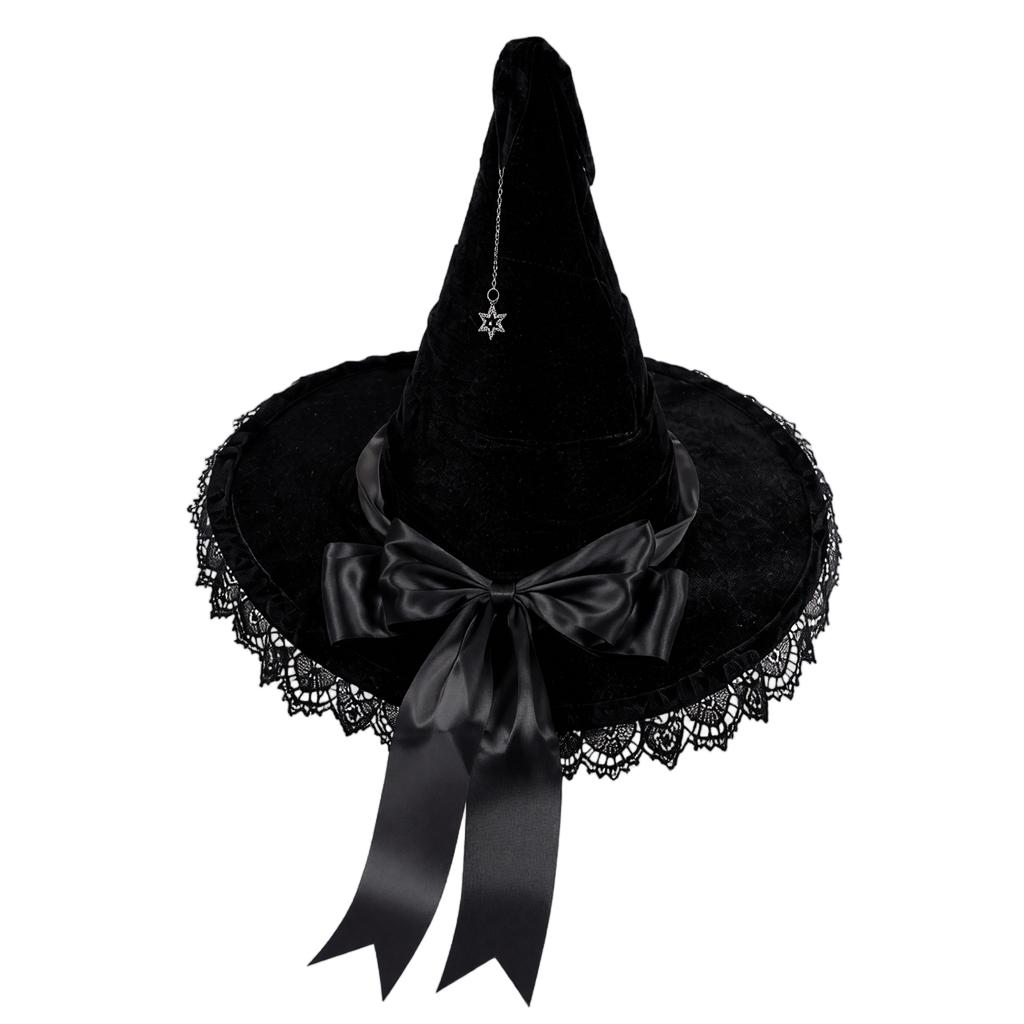Women's Pointed Witch Hat with Velvet and Wide for Halloween Gothic Costume