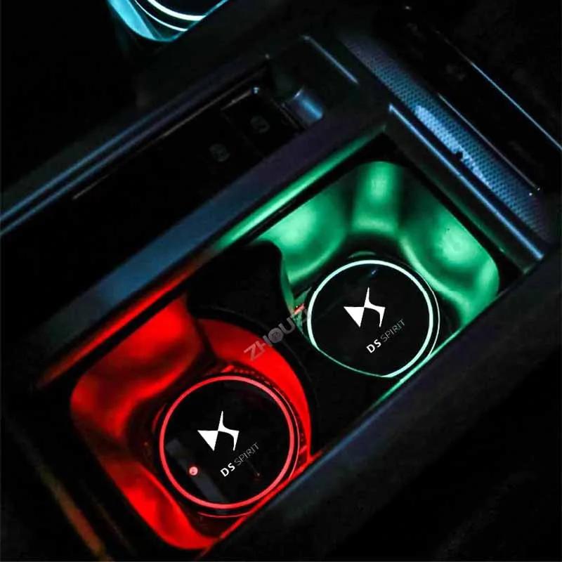 2Pcs Car Luminous Water Cup Pad LED Atmosphere Light For DS SPIRIT DS3 DS4 DS4S DS5 5LS DS6 DS7 DS9 WILD RUBIS E-Tense DIVINEDS