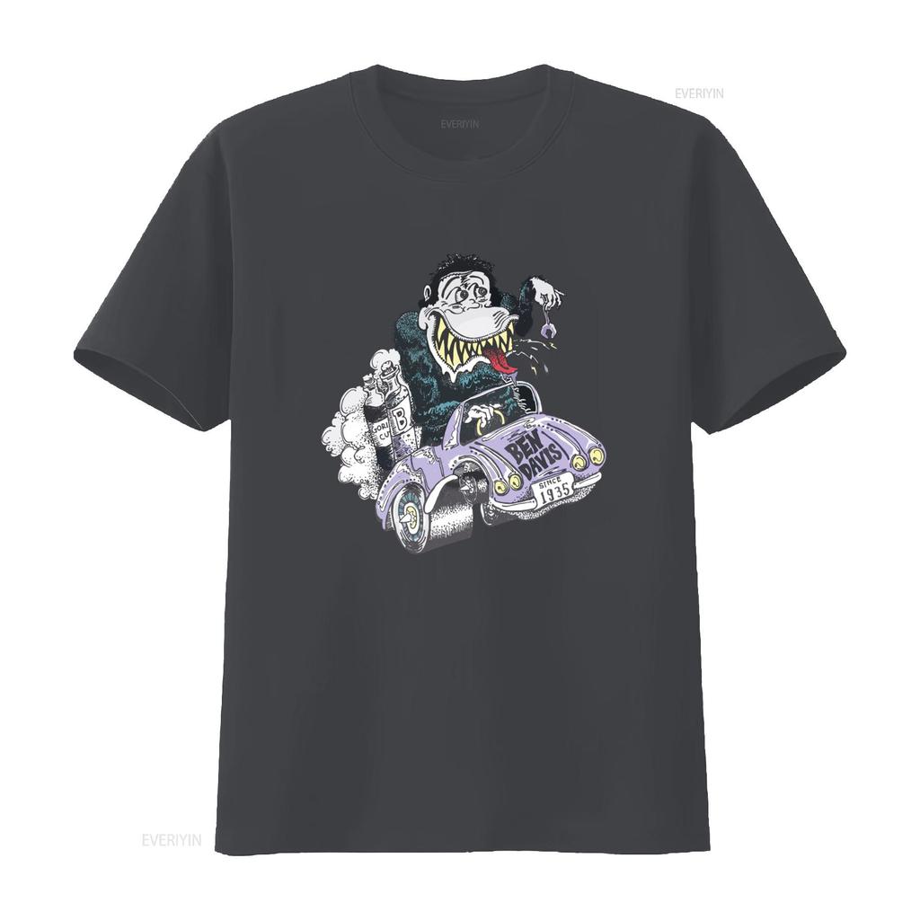 Ben Davis T shirt Mens Classic Car Gorilla Print Cotton White Small vintage Washed Stretched Comfortable Casual