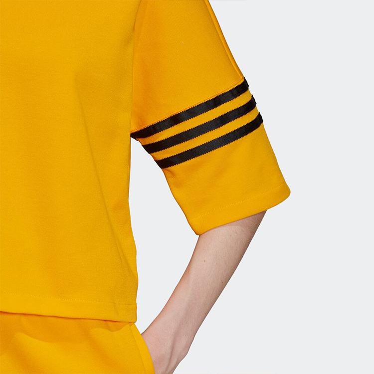 Adidas Originals Adicolor Neuclassics Tee Color Block Striped Round Neck Loose Short Sleeve T-Shirt Women Tops Yellow HM1757
