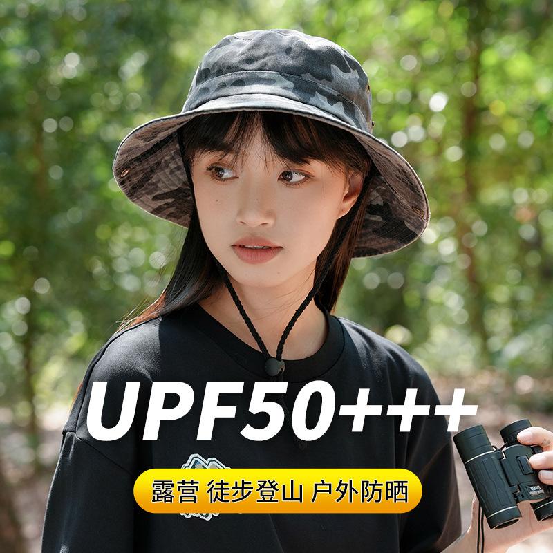 

Camouflage hat bucket hat western cowboy outdoor hiking hat summer hiking fishing shading sun protection hat Average Size 55-60cm Drawstring Adjustable
