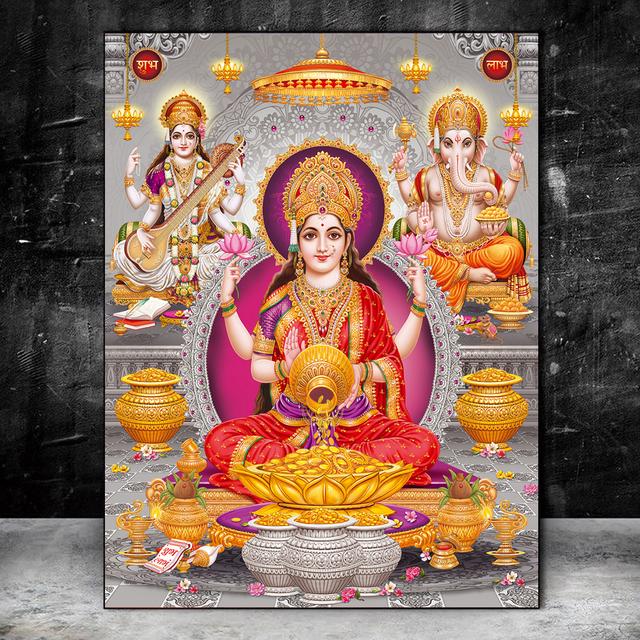 Religion Indien Gold Ganesha Tempel Leinwand Malerei Elefant Gott Poster Druck Wand Kunst Bild für Wohnzimmer Wand Dekor Cuadros