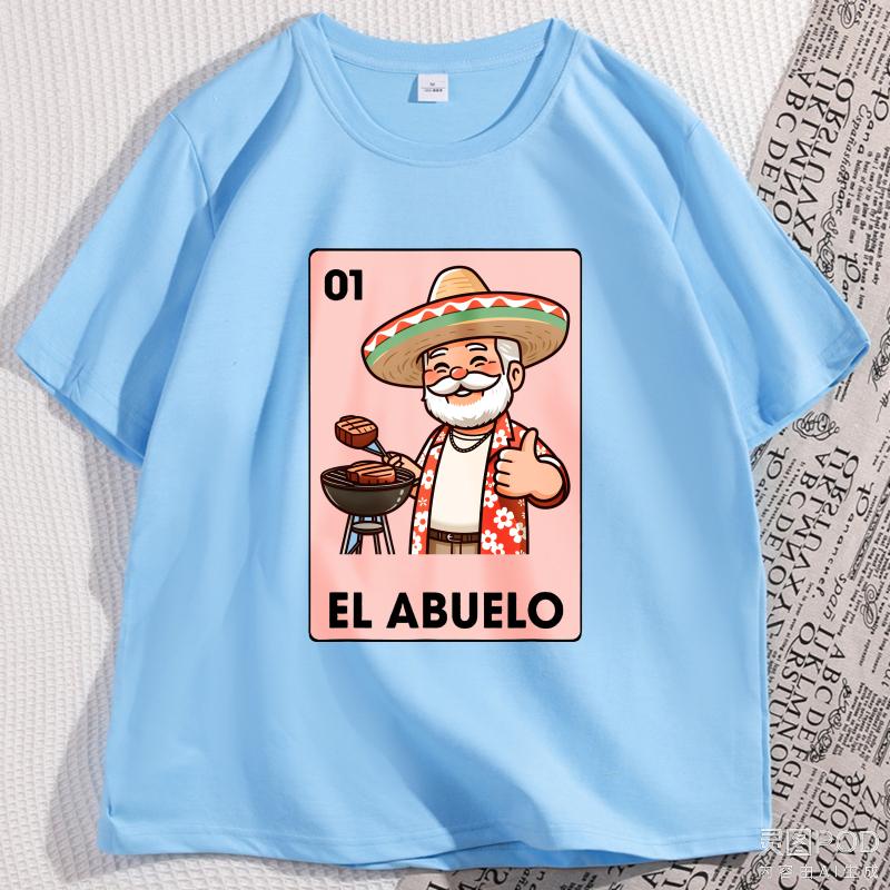 El Abuelo Grilling Grandpa Tshirt Mens Cotton Breathable Mexican Bingo Spanish Grandpa Tshirt Causal Round Neck Man Clothing