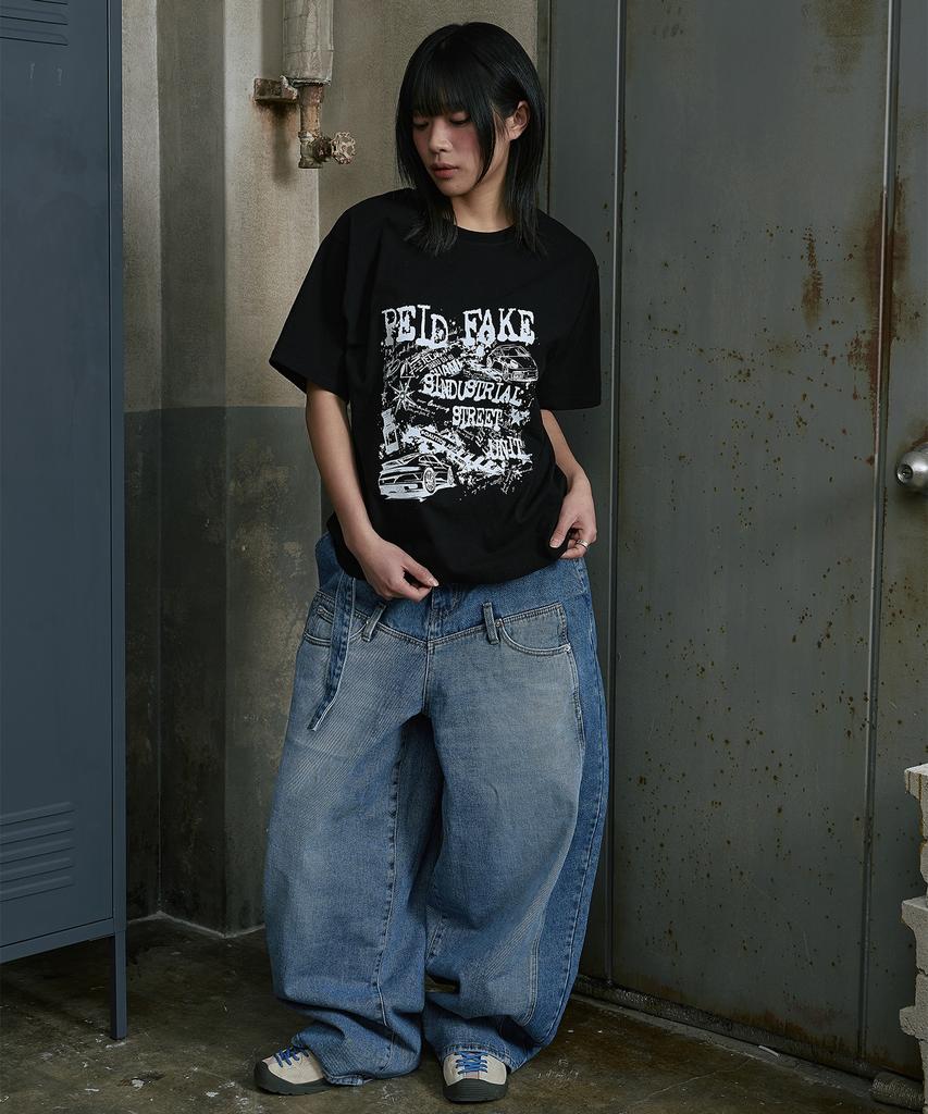 Peideu [Set] Pd Industry Waveform Short Sleeve T-Shirt 2-Piece Package