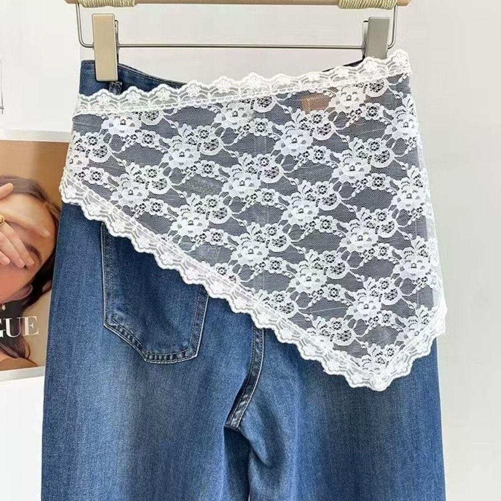 Flower Embroidery Triangle Short Skirt Trendy Butt Curtain Skirt Lace Trim Apron Skirt Accessories