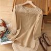 Women Floral Embroidered V Neck Three Quarter Sleeve Cotton Blouse