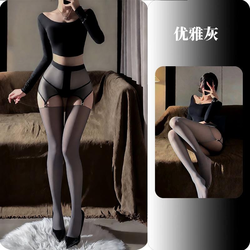Women Sexy Shiny Open Crotch Glossy Stocking Role Play Intimate Lingerie