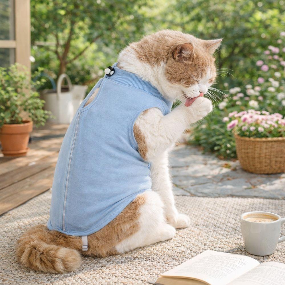 Adjustable Cat Recovery Suit Soft Comfortable Pet Anti-Lick Suit Solid Color Breathable Cat Jumpsuit Wounds Recovery
