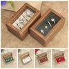 Magnetic Cover Square Rings Holder 4 Slots Jewelry Ring Holder Black Walnut Cufflinks Box  Wedding