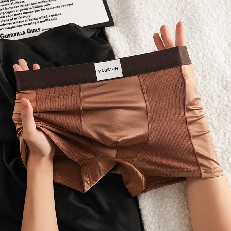 

Мужские трусы-боксеры из смесового шелка с подкладкой ластовицы, мужские боксеры из ледяного шелка, дышащее модное мужское нижнее белье 2XL кофейный