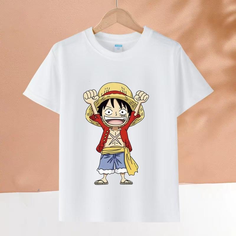 One Piece Luffy Kids Cotton TShirt Adult Boys Girls Family Matching Casual Tee Cute Anime Monkey D Luffy Print Summer Tops